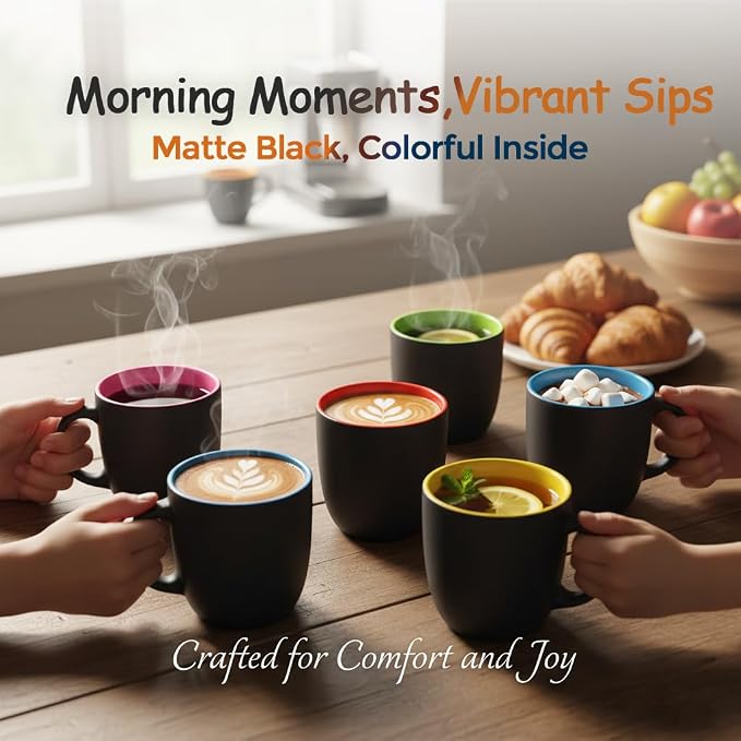 GBhome 16oz Coffee Mugs Set of 6,Ceramic Coffee Mugs for Man, Woman,Restaurant Modern Coffee Mugs Set with handle for Tea/Latte/Cappuccino/Milk/Cocoa. Dishwasher&Microwave Safe,Multi-Color,6 Pack