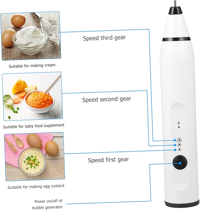 Mikinona 1set Usb Electric Handheld Mixer Stainless Steel Bubbler for Kitchen Automatic Paint Whisk Ergonomic Design Easy to Clean Powerful Frother for Foamed and Food