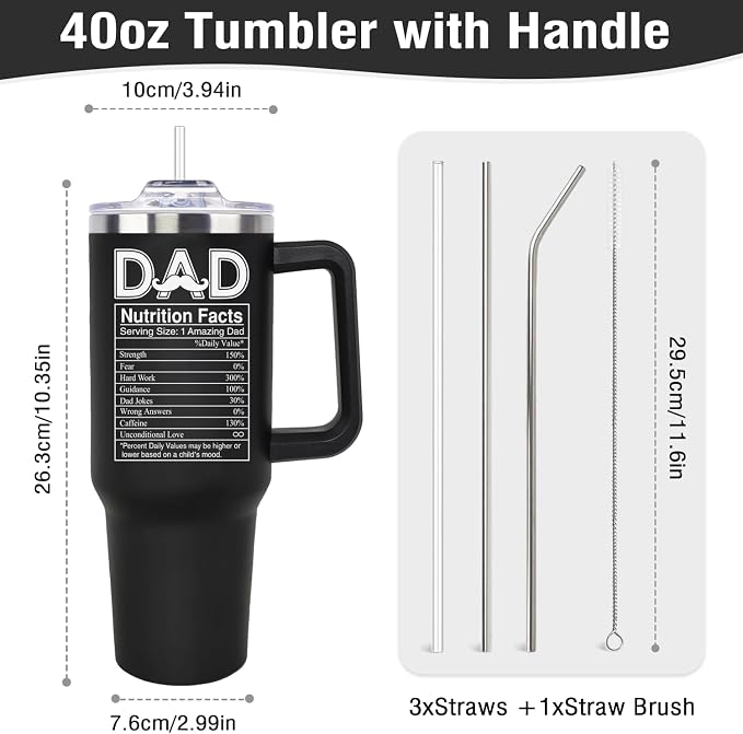 LHSCVUFASC Birthday Gifts for Dad from Daughter, Son, Kids - Father's Day Christmas Gift for Him, New Papa Daddy Stepdad Father Husband Gift- 40oz Stainless Steel Tumbler with Lid and Straw