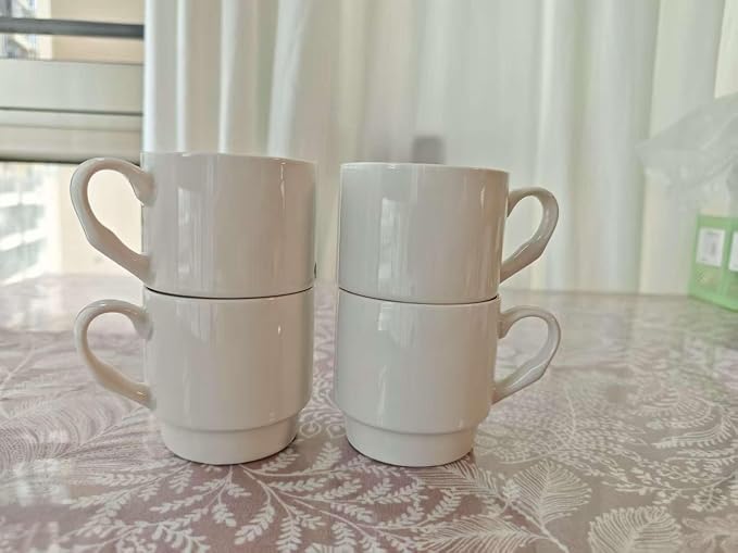 12OZ Stackable Coffee Mugs Set, Ceramic Coffee Cups with morandi color for Au Lait, Cappuccino,Latte,Cafe,Mocha,Tea, Suit Party Housewarming Wedding, Set of 4, Dishwasher&Microwave Safe（White）