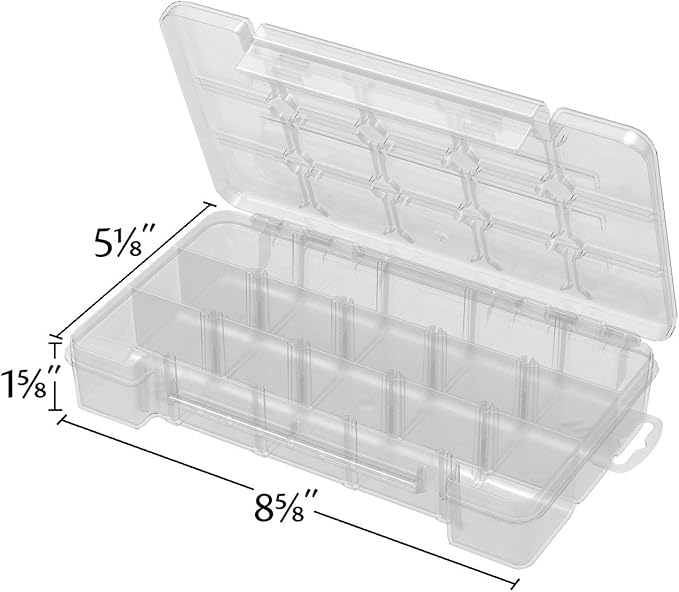 Akro-Mils 05705 Plastic Portable Parts Storage Case for Hardware and Crafts with Hinged Lid and 4 Adjustable Dividers, (8-3/8-Inch x 5-Inch x 1-5/8-Inch), Small, Clear