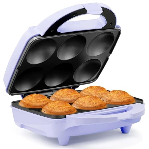 Holstein Housewares Non-Stick 6-Count Electric Cupcake Maker Machine – Bakes 6 Cupcakes, Muffins, Pizza Cups, Cinnamon Buns – Perfect for Gifts, Birthdays, Holidays, or Bake Sales, Lavender