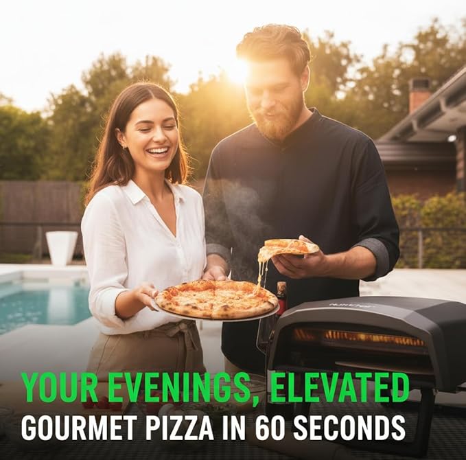 Nutrichef Outdoor Pizza Oven - Manual 360° Rotating Pizza Stone - Adjustable Heat - Includes Pizza Peel, Pizza Cutter, Stone, Cover, & Hose - Cook 12" Pizza in 60 Seconds - Long Handle