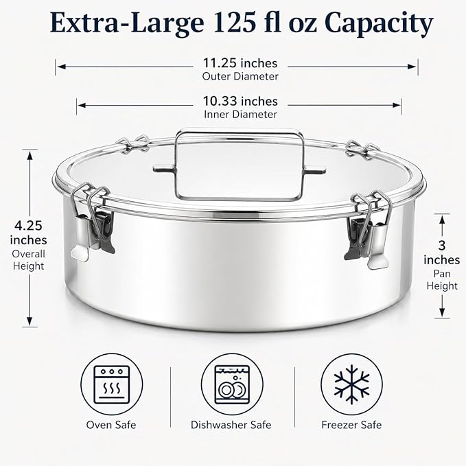 Extra Large Stainless Steel Flanera with Lid, 11.25 Inch 125 fl oz Flan Mold, Molde Para Flan for Family-Size Flan, Quesillo, Custard, Pudding, Cheesecake & Oven Water Bath Baking