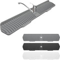 Sink Drain Mat Behind Faucet,Faucet Guard Draining Mat, 90° Foldable Tap Draining Mat for Kitchen Sink with 2 Water Ports, Faucet Drain Mats for Kitchen, Bathroom, etc (Gray, 29.5"*6.1")