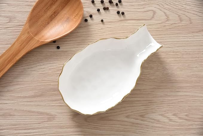 Pampa Bay Golden Salerno Titanium-Plated Porcelain Spoon Rest (White and Gold)