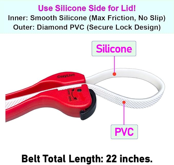 Arthritis-Friendly Jar & Bottle Opener for Tight Lids – Adjustable Silicone Belt Wrench Opens All Screw-Top Jars and Bottles, Self-Locking Grip for Weak Hands, Seniors & Kitchen Use (1 Pack)