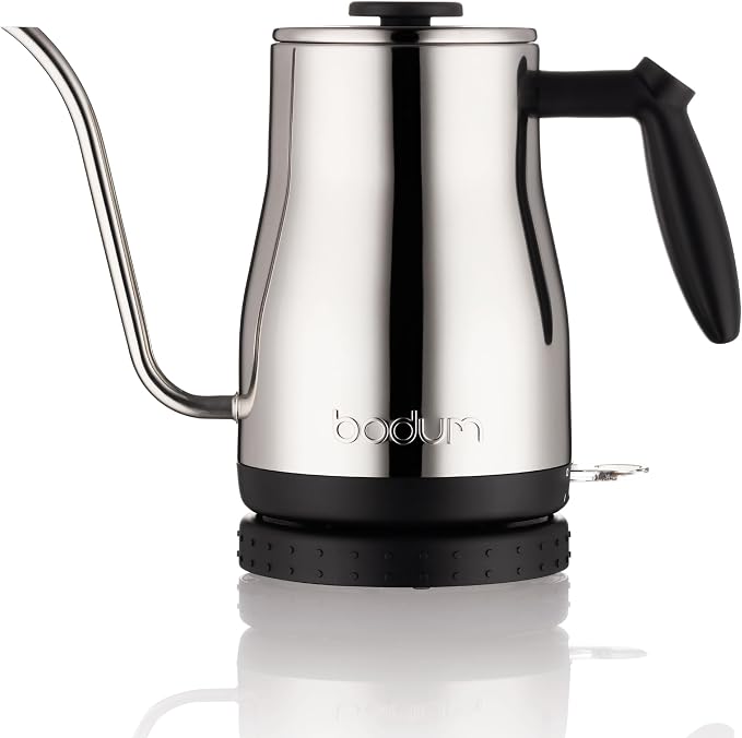 Bodum 34oz Bistro Gooseneck Electric Water Kettle, Pour Over Coffee & Tea, Polished Stainless Steel