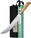 Mitsuharu 10" Butcher Knife, SHOMAN Series Curved Cimitar Breaking Knives, with Ergonomic Olive Wood Handle, German Steel Carving, Sharp Meat Slicing for Roast Ham with Case (Butcher Knife)