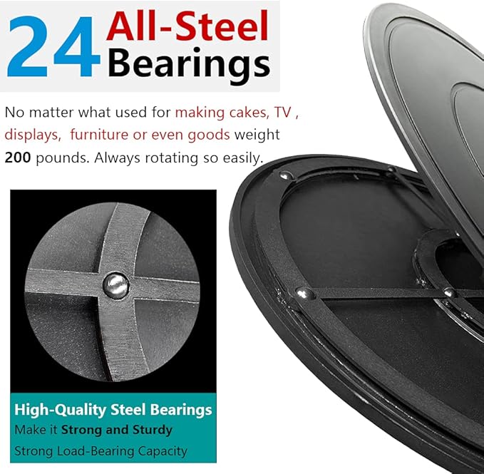 16Inch Lazy Susan Turntable - Heavy Duty Rotating Swivel Steel Ball Bearings - Flat Base Stand for TV/Computer/Monitor/Arts/Crafts/Bonsai/Christmas Tree/Cabinet Organizer(Plastic&Black)
