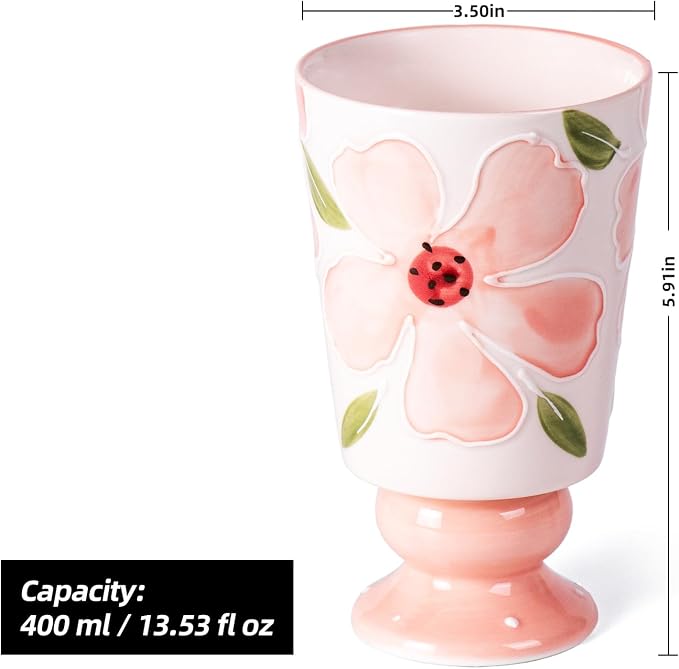 KAMMAK Ceramic Mug - Hand-Painted Coffee and Tea Mug - 400ML Vintage Breakfast Cups - Cute Mugs for Women - Ideal for Birthday - Afternoon Tea & Housewarming Gifts, GX017