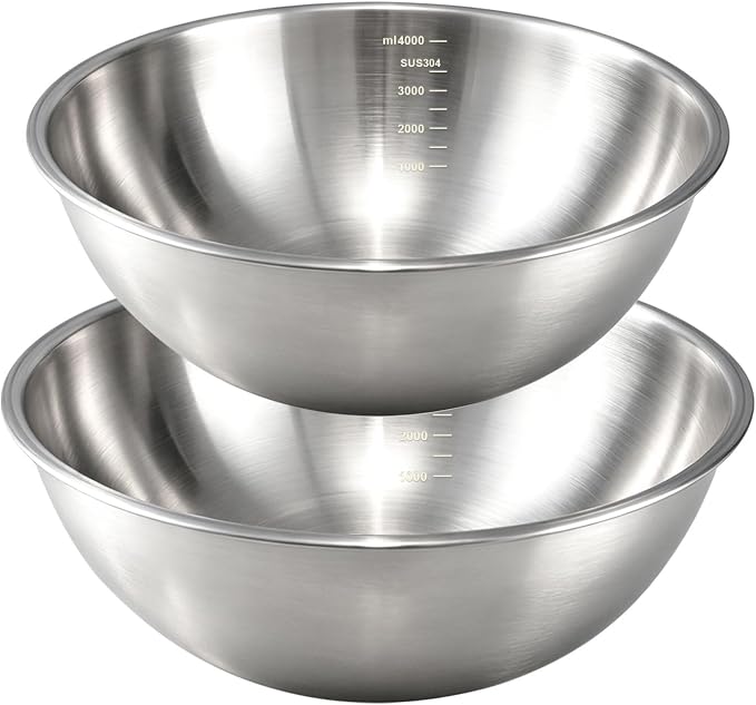 Gronivex 304 Stainless Steel Mixing Bowls, 2-Piece (4.2 & 5.3 Qt) | Food-Grade Metal, Dishwasher Safety, Space-Saving – Extra-Large for Bread Dough, Whole Chicken & Big-Batch Cooking