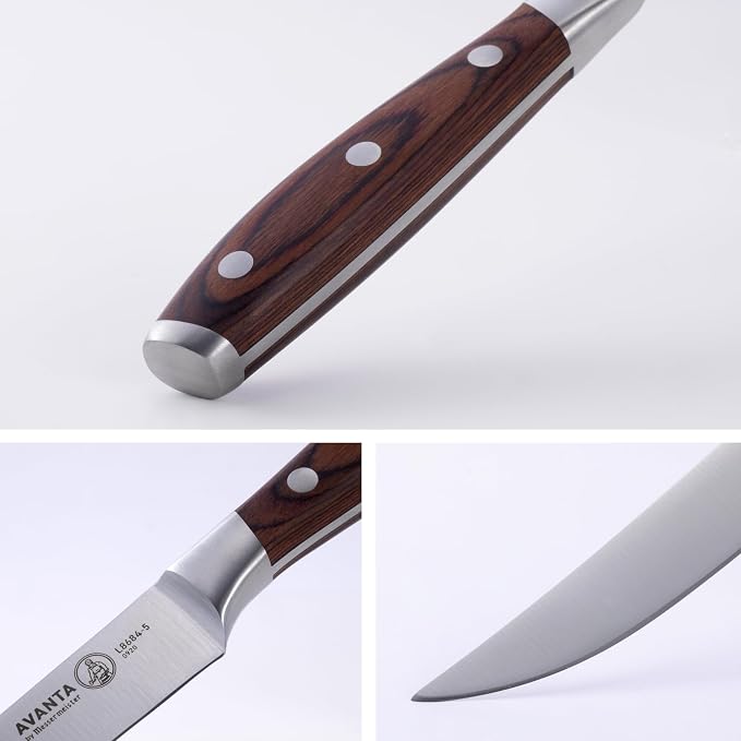 Messermeister Avanta Forged 5” Fine Edge Steak Knife Set - Pack of 2 - German X50 Stainless Steel - Rust Resistant & Easy to Maintain - 8 Steak Knives Total