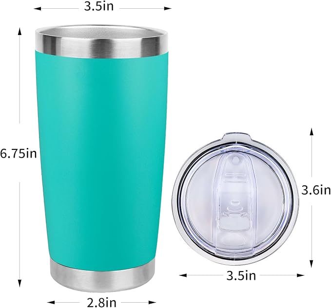 20oz Stainless Steel Tumbler Bulk with Lid, Travel Mug - Double Wall Vacuum Powder Coated Cup - Light Green, 12 Pack