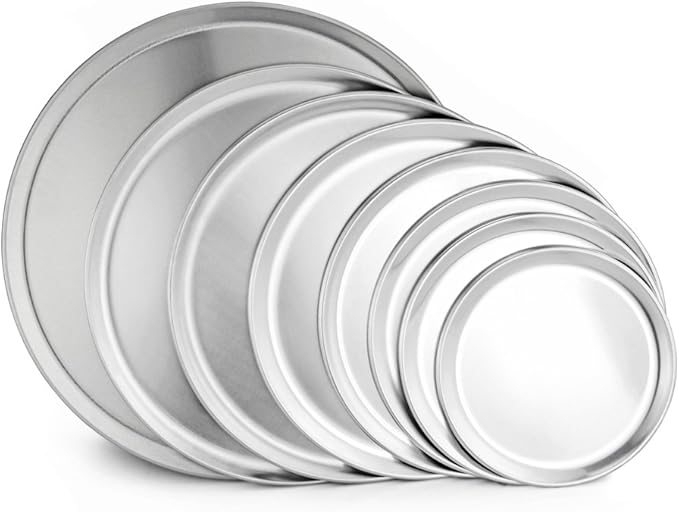 New Star Foodservice Restaurant-Grade Aluminum Pizza Pan, Baking Tray, Coupe Style, 14-Inch, Pack of 6