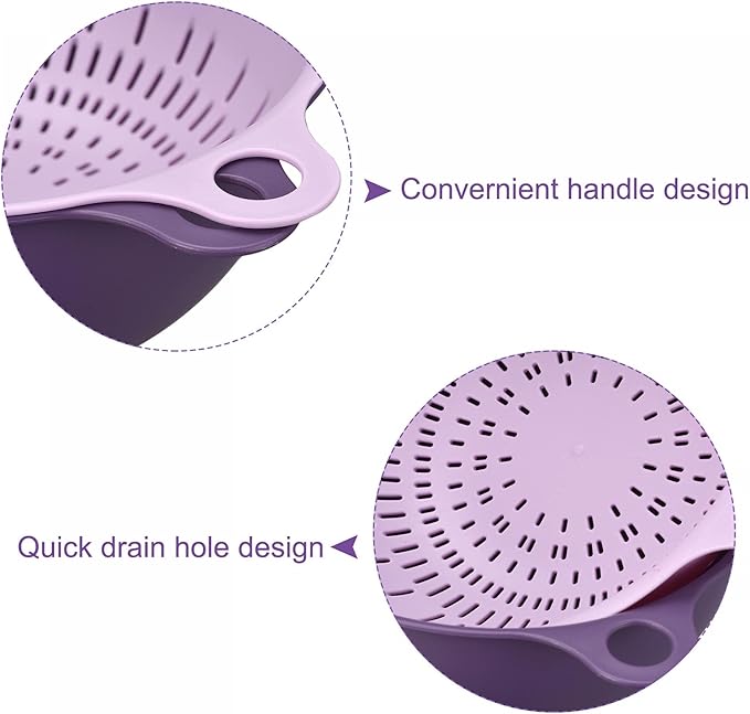 uxcell Kitchen Strainer Colander Bowl Set, Small Double Layer Drain Basin and Basket Suitable for Fruits, Vegetables, Pasta, Berry - Purple