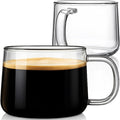 Aquach 16oz Glass Coffee Mugs Set of 2, Large Clear Borosilicate Tea Cups | Dishwasher/Microwave Safe, Single-walled, Smooth Rim, Low-profile Height, Comfort Handle, Home Office