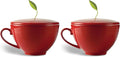 Tea Forte Cafe Cup Ruby Red Porcelain Tea Cup and Lid, Steeps 8 oz., Microwave and Dishwasher Safe (Pack of 2)