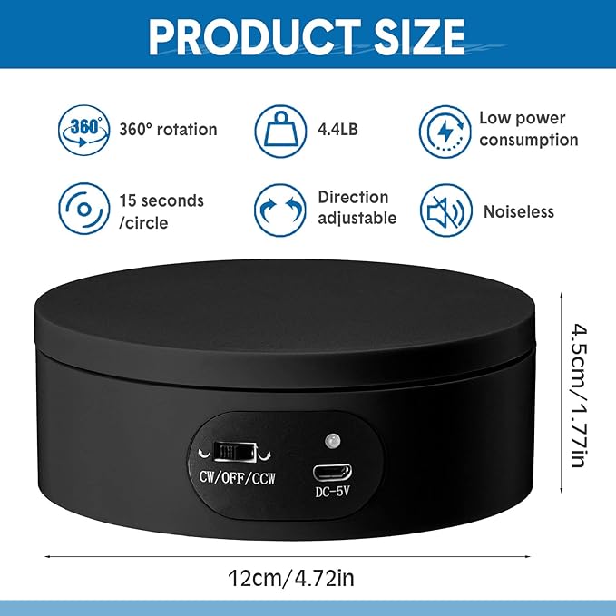 Hoteam Turner Cup Rotating Display Stand for Epoxy Glitter Tumbler Display Turner 360 Degree Tumbler Spinner Automatic Spinning Rotating Platform Mute Photography Turntable(Black,10 Pcs)
