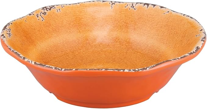 UPware 12 Piece Crackle Melamine Dinnerware Sets, Outdoor Dishes Set, Plates and Bowls Sets, Service for 4, Orange