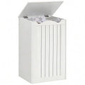 YATINEY Trash Can Cabinet,13 Gallons Hidden Kitchen Garbage Can with Lid, No Inner Bin Needed, Wooden Recycling Trash Bin Cabinet for Kitchen, Living Room White WB05WW