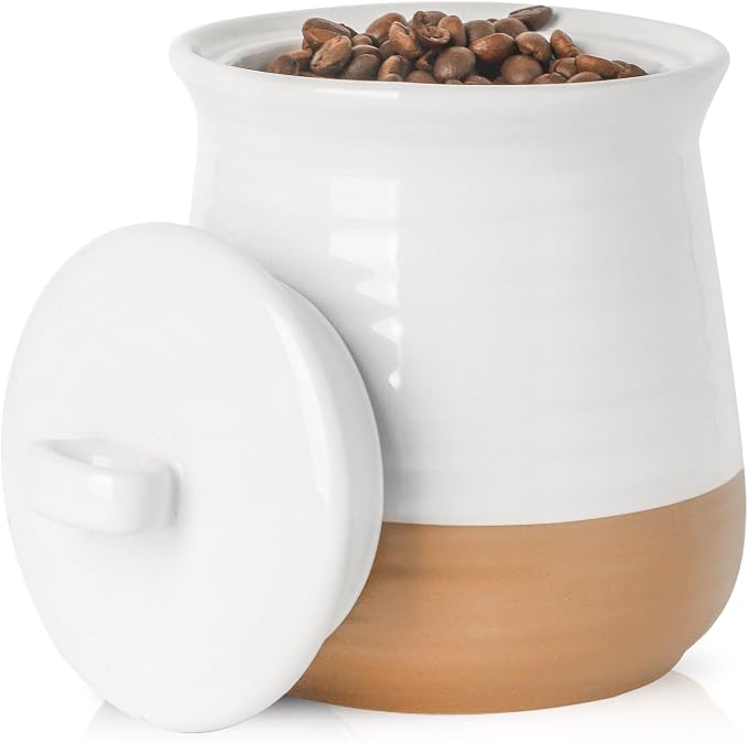 HASENSE Ceramic Food Storage Jar, 35 Oz Porcelain Kitchen Canister with Airtight Lid, Farmhouse Coffee Canister for Counter, Tea Sugar Salt Candy Container, White