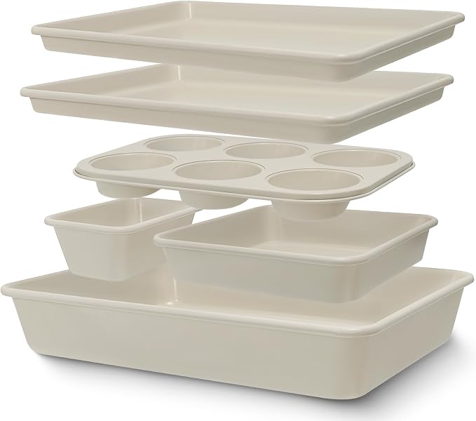 Baking Pans Set, Nonstick Bakeware Sets, Oven Pans for Cooking, AIVIKI 6 Pieces Baking Set Including Cookie Sheet, Deep Roaster Pan, Square Pan, Loaf Pan, Muffin Pan, Carbon Steel Baking Set