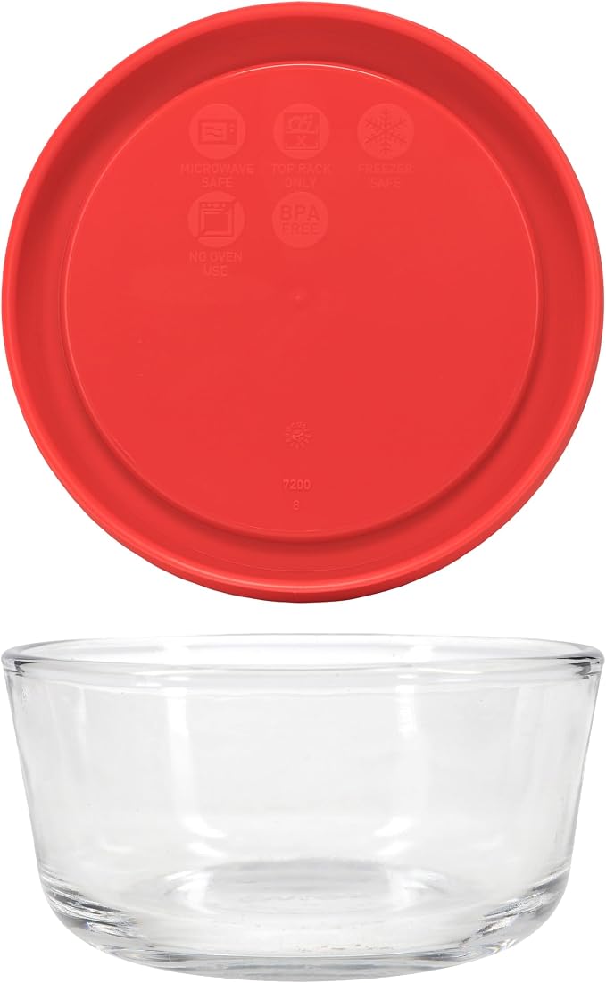 Pyrex 7200 2 Cup Glass Bowls & 7200-PC Red Food Storage Replacement Lids (6-Pack) - Made in USA