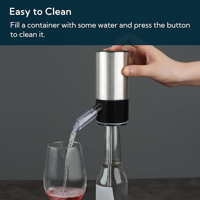KITCHENDAO Rechargeable Electric Wine Aerator Dispenser and Wine Saver Pump, Automatic Wine Pourer with USB-C Cable, Storage Base and 2 Stoppers, Built-in Sound Indicator,Gift for Valentine's Day