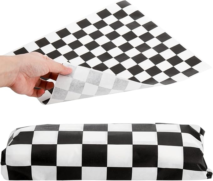 Fasmov 1000 Sheets 12 x 12 inches Sandwich Paper Deli Basket Liner Wrap Food Basket Liners Wrapping Checkered Sheets, Black & White