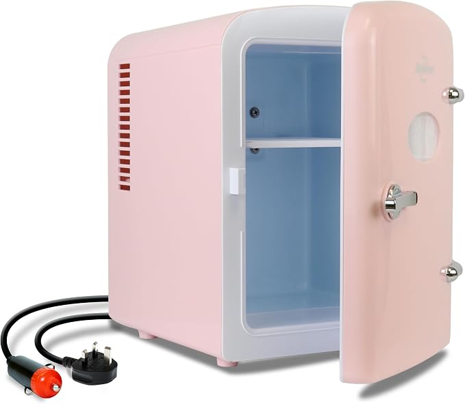 Koolatron Mini Fridge - Refrigerator for Bedroom, Office, Portable Table Top Beverage Cooler, 12V 110V Refrigerador for Drinks, Soda, Wine, Use in Car, Dorm, Outdoor, Patio, 6 Can