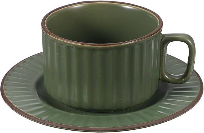 uxcell Handmade Vintage Espresso Cups, 8 oz Coffee Cups and Saucers Ceramic Tea Cup with Handle Dishwasher and Microwave Safe for Latte Cappuccino Milk Office Home Gifts, Green