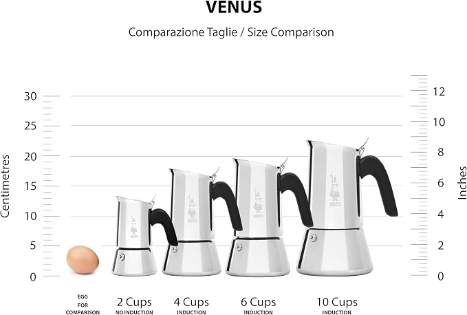 Bialetti New Venus Induction Stovetop Espresso Maker – Stainless Steel Espresso Coffee Maker for All Cooktops, Including Induction, 10 Espresso Cups (15.5 oz), Silver