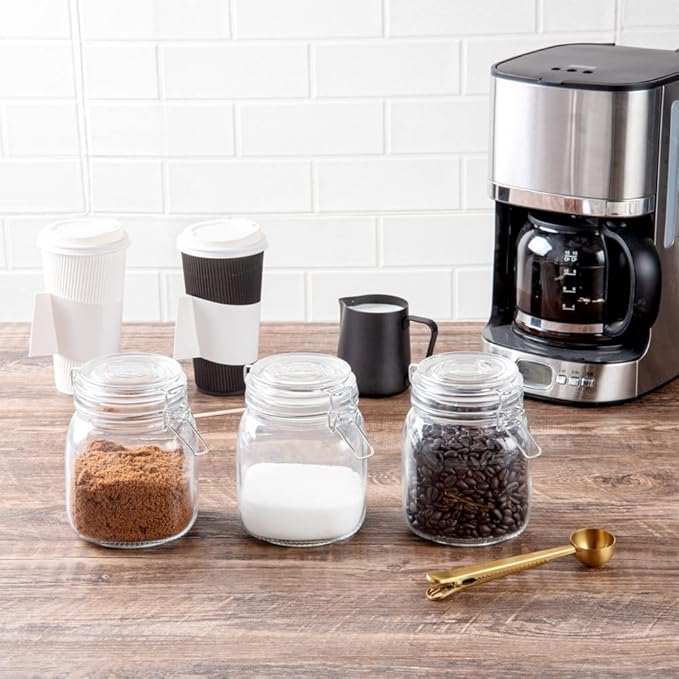 Restaurantware-Vetri 30.4 Ounces Glass Storage Jars, 3-Piece Dishwashable Glass Cookie Jars - Airtight Seal, Hot & Cold Friendly, Clear Candy Container, For Kitchen, Laundry, Or Storage