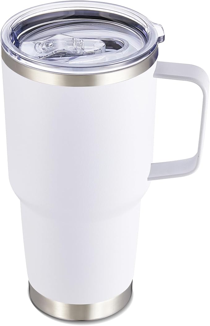 30 oz Tumbler with Handle and Lid, Stainless Steel Tumblers Double Wall Vacuum Insulated Travel Mug Leak Proof Cup Keep Drinks Cold and Hot White, 1 Pack