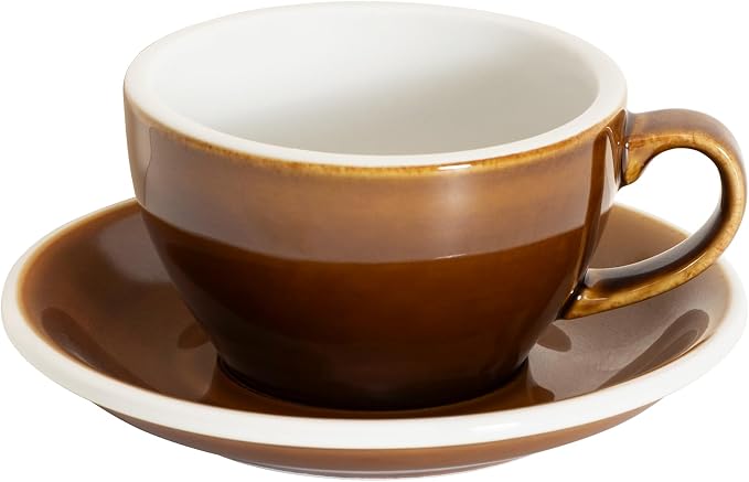 Loveramics Coffee Cup Ceramic, 8 oz Latte Art Cup with Saucer for Cappuccino, Tea, Espresso, Thick - walled stoneware Cappuccino mug Set for Cafe and Barista - Potters Colours (Caramel, 8OZ)