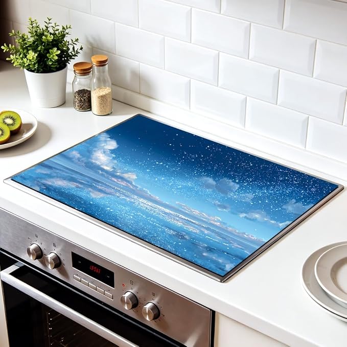 Stove Top Cover for Electric Stove 28.4 x 20.5 Inch Non Slip Stove Mat Oil Proof Blue Ocean Sky Glass Cooktop Protector Kitchen Counter Mat
