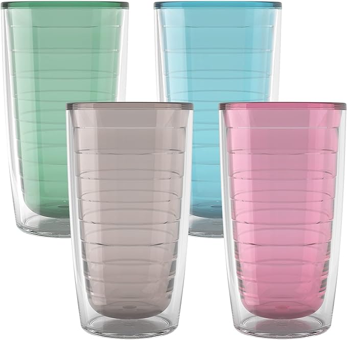 Tervis Clear & Colorful Tabletop - Bayou View Collection Made in USA Double Walled Insulated Tumbler Travel Cup Keeps Drinks Cold & Hot, 16oz - 4pk, Assorted Pastels