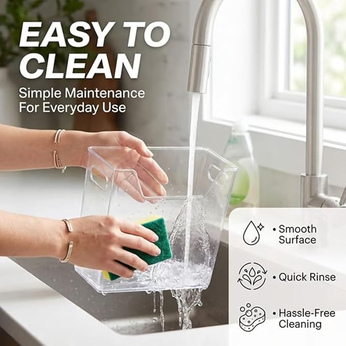 Crystal Clear Freezer Storage Bins, 4 Pack Clear Plastic Storage Bins for Pantry Organizers and Storage, Kitchen Stackable Containers with Handle for Refrigerator, Fridge, Cabinet (4Pcs L+4Pcs S)