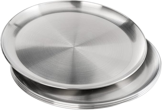 TOPZEA 4 Pack Stainless Steel Pizza Pan, 13-1/2 Inch Round Pizza Tray for Oven, Durable Crisper Pans Baking Sheet Food Appetizer Serving Plate for Pie, Cookie, Dishwasher Safe