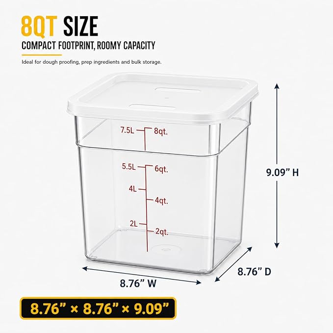 2 Pack 8Qt Clear Food Storage Containers with Lids – BPA-Free Stackable Kitchen Organizer for Pantry, Fruits, Vegetables, Meal Prep & Dough Proofing