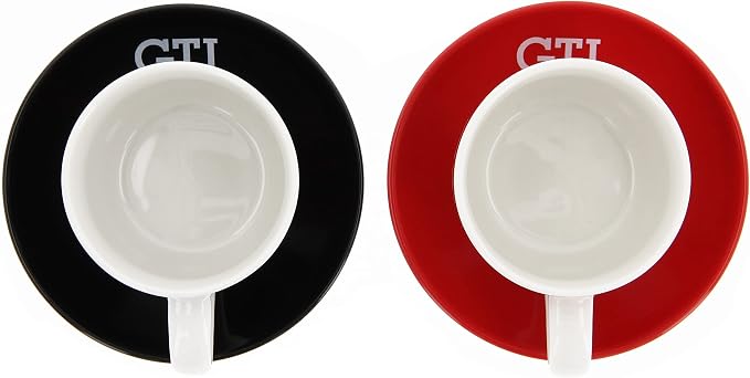 BRISA VW Collection - Volkswagen Espresso Cups Coffee-Tea-Cappuccino Set in GTI Design (The Legend/Red & Black/2-Piece Set/100ml/3.4 fl oz)