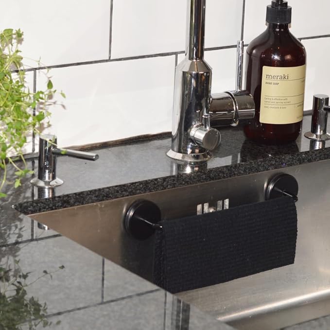 STEYDA Black Steel Dish Cloth Rail for Kitchen, Towel Holder for All Types of Sinks and Flat Smooth Surfaces