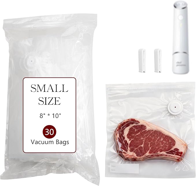 30-Pack Small Vacuum Sealer Bags & 2 Bonus Sealing Clips, Compatible with Chef Preserve – BPA-Free (8 x 10 in) Reusable Food Storage Bags for Freezer, Microwave, Sous Vide – Leak-Proof