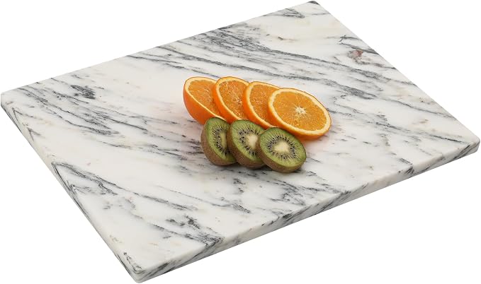 White Marble Cutting Board 12x16 Inch, Marble Board for Cheese Charcuterie | Marble Pastry Board Baking Essential Naturally Cool&Nonstick Perfect for Dough Heat Resistant Scratch Resistant Non-Slip Feet