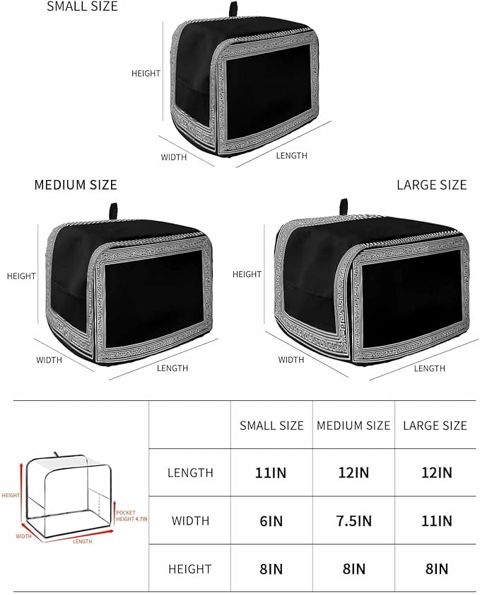 Black Geometric Toaster Cover 2 Slice, Greek Key Design Dustproof Bakeware Oven Protector with Top Hook, Abstract Modern Art Waterproof Small Kitchen Appliance Toasters Dust Cover, 11"x6"x8"
