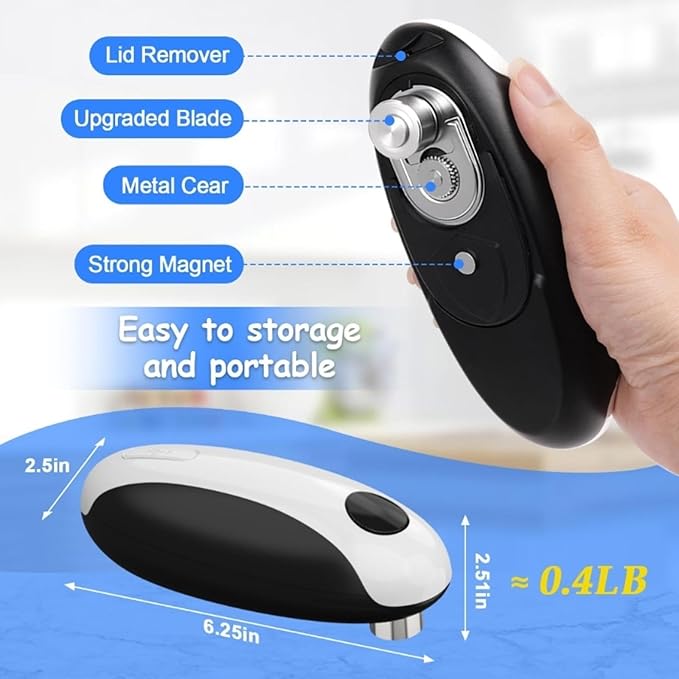 Electric Can Opener, Automatic Handheld Jar with Safe Cut, Rechargeable Bottle Kitchen Tool, Easy to Use for Seniors Adults