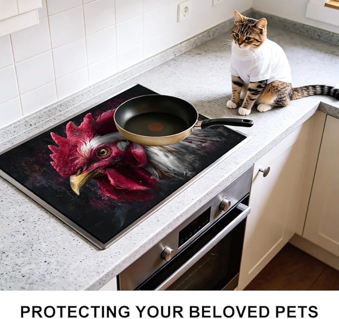 Stove Top Cover for Electric Stove 28.4 x 20.5 Inch Non Slip Stove Mat Oil Proof Rooster Portrait Glass Cooktop Protector Kitchen Counter Mat