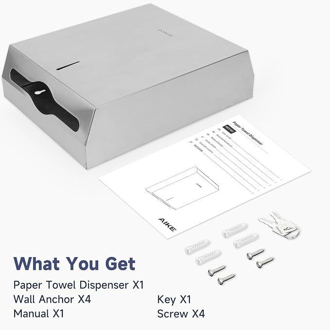 AIKE Automatic Commercial Soap Dispenser and Wall Mount Paper Towel Dispenser Bundle, Model AK1205& AK5181 Brushed