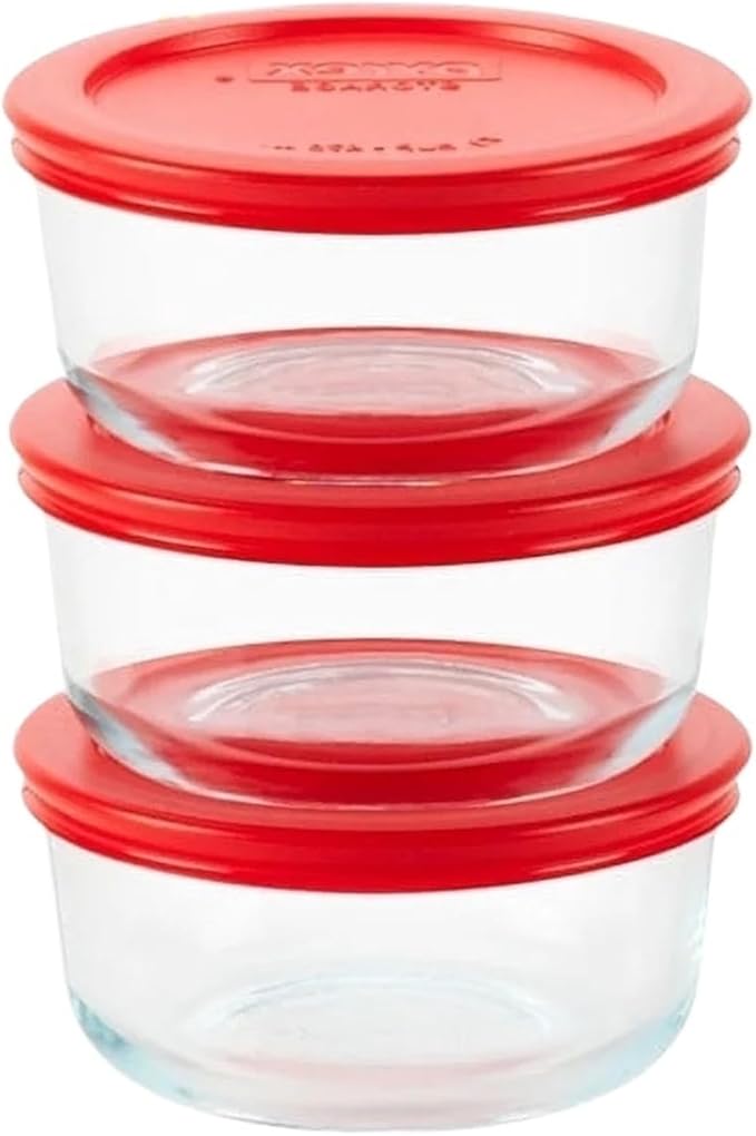 Set of 3 Round Glass Food Storage Containers Airtight Lids Heat Resistant Dishwasher Safe Meal Prep Snack Storage